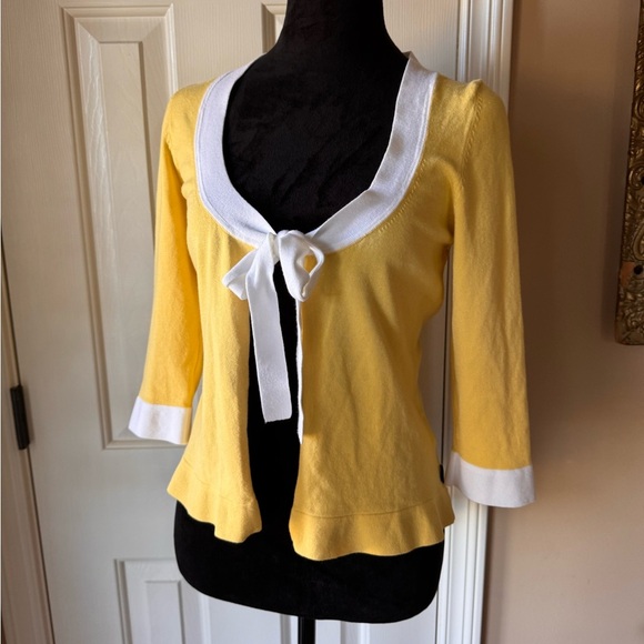 BCBG Maxazria 75% Silk Blend Yellow and white Knit Sweater NWOT - Picture 1 of 9